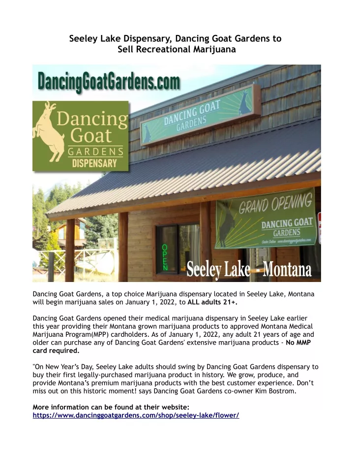 seeley lake dispensary dancing goat gardens