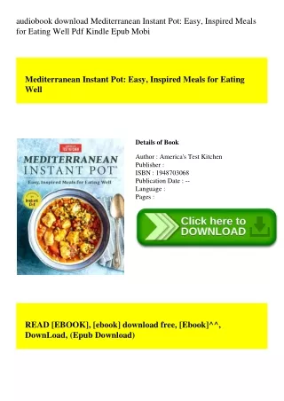 audiobook download Mediterranean Instant Pot Easy  Inspired Meals for Eating Well Pdf Kindle Epub Mobi