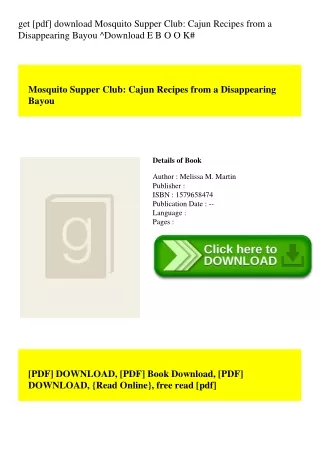 get [pdf] download Mosquito Supper Club Cajun Recipes from a Disappearing Bayou ^Download E B O O K#