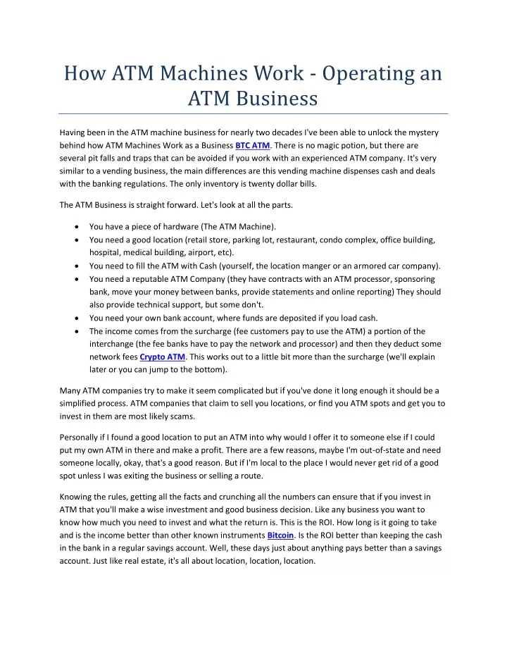 how atm machines work operating an atm business