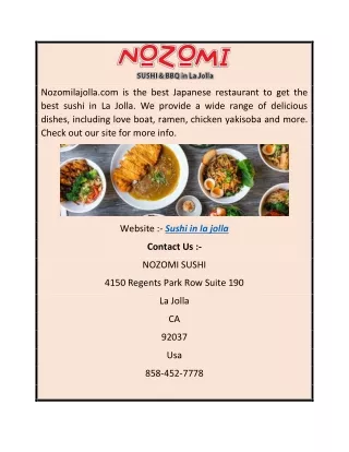 Sushi in la jolla | Nozomilajolla.com