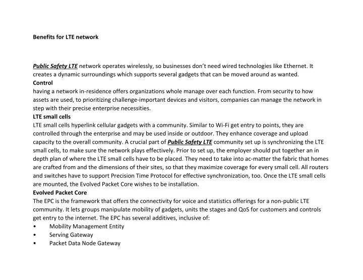 benefits for lte network