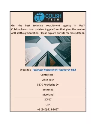 Technical Recruitment Agency In Usa Colshtech.com