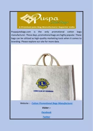 Cotton Promotional Bags Manufacturer | Puspajutebags.com