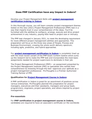does pmp certification have any impact in indore