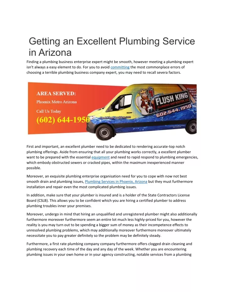 getting an excellent plumbing service in arizona