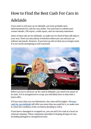 How to Find the Best Cash For Cars in Adelaide