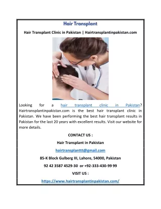 Hair Transplant Clinic in Pakistan | Hairtransplantinpakistan.com