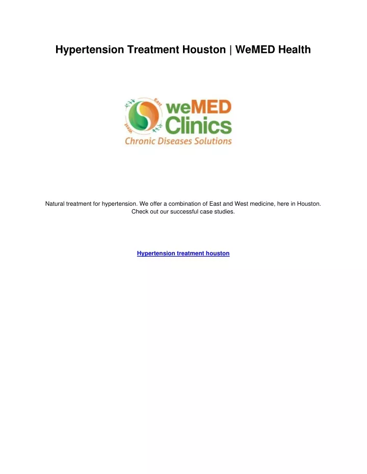 hypertension treatment houston wemed health