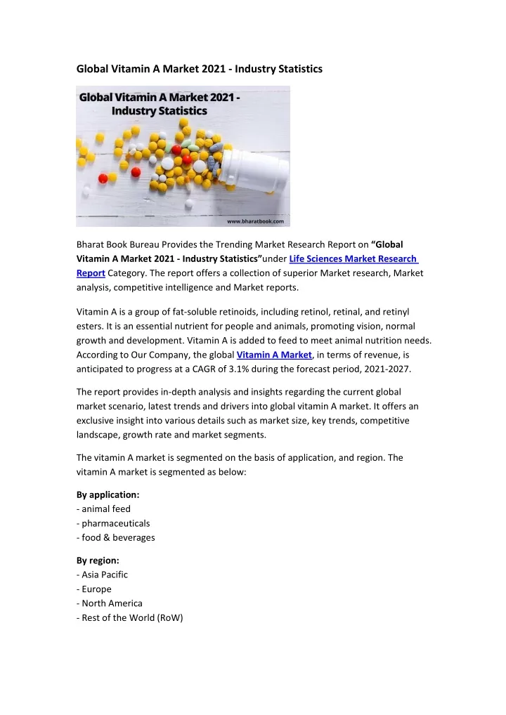 global vitamin a market 2021 industry statistics