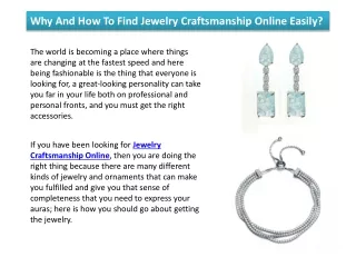 Why And How To Find Jewelry Craftsmanship Online Easily