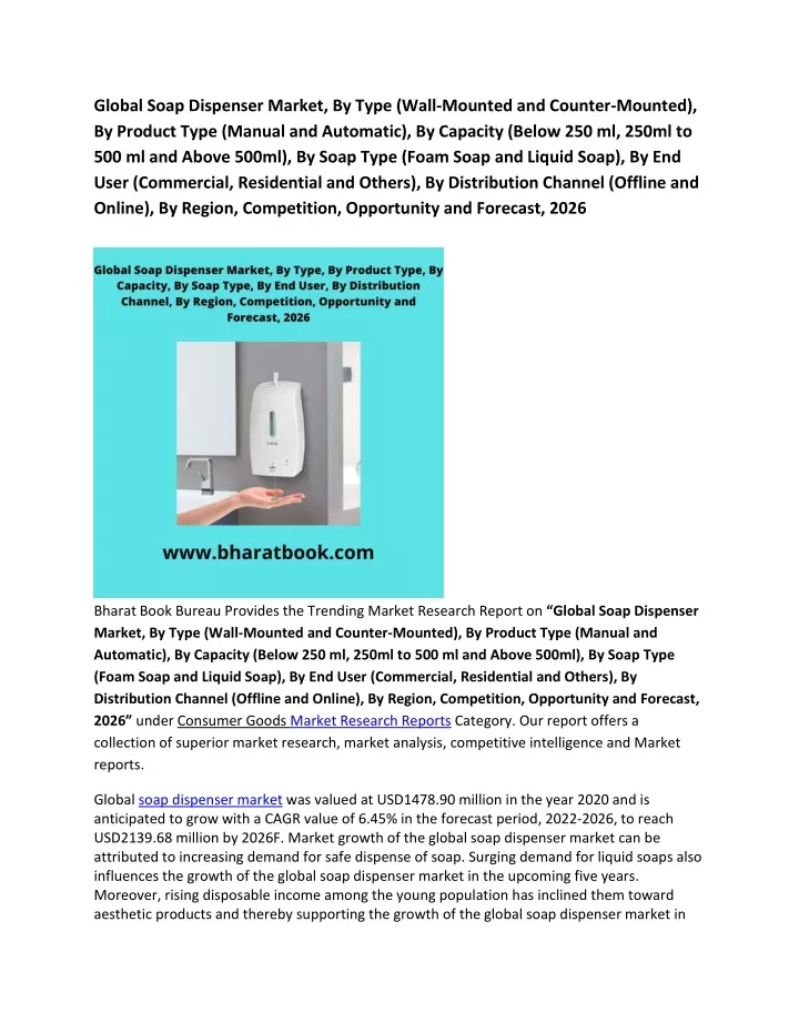 global soap dispenser market by type wall mounted