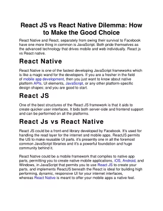 react js vs react native dilemma how to make