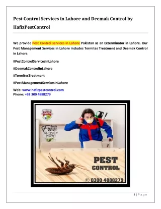 Pest Control Services in Lahore and Deemak Control by HafizPestControl