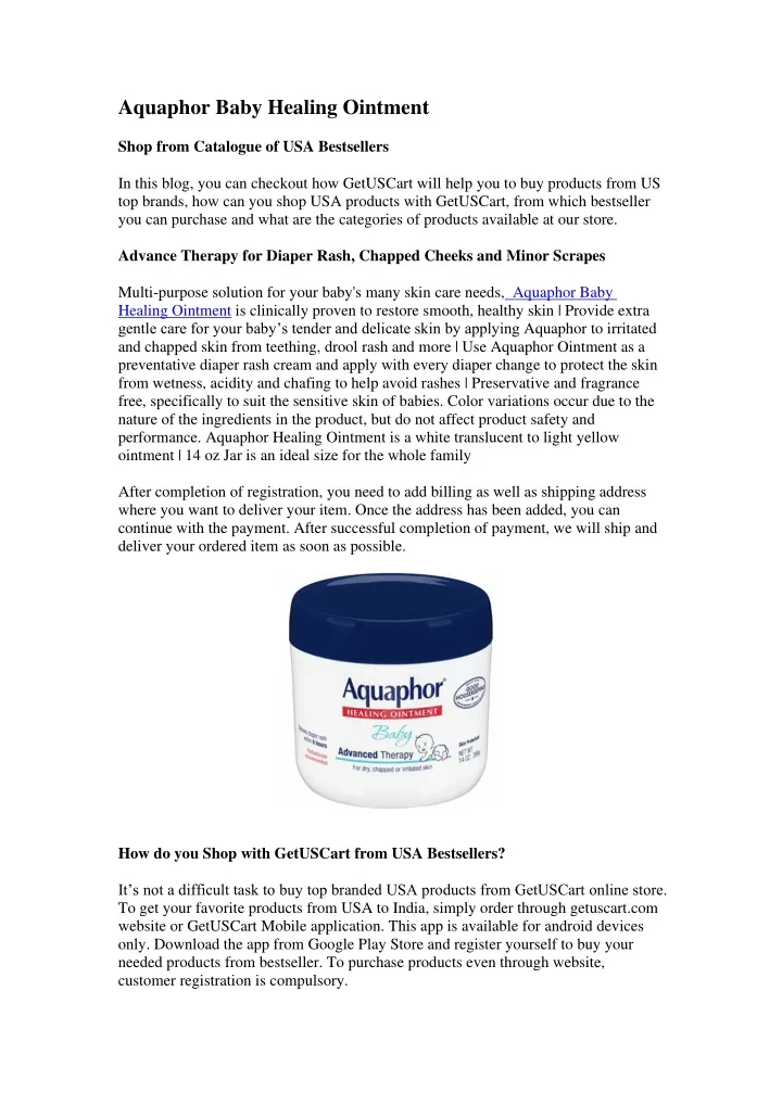 aquaphor baby healing ointment