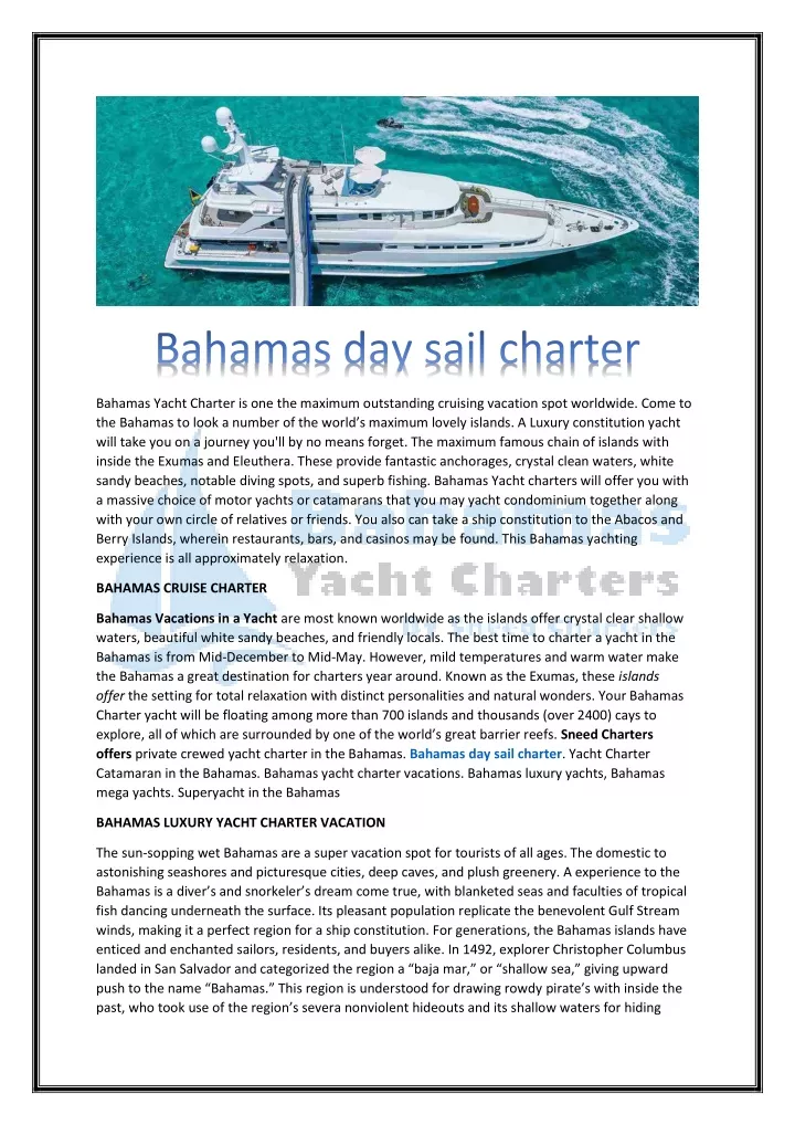 bahamas yacht charter is one the maximum