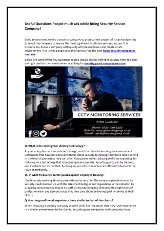 Useful Questions People much ask while hiring Security Service Company!