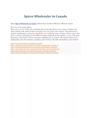 Spices Wholesaler in Canada