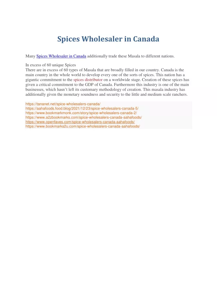 spices wholesaler in canada