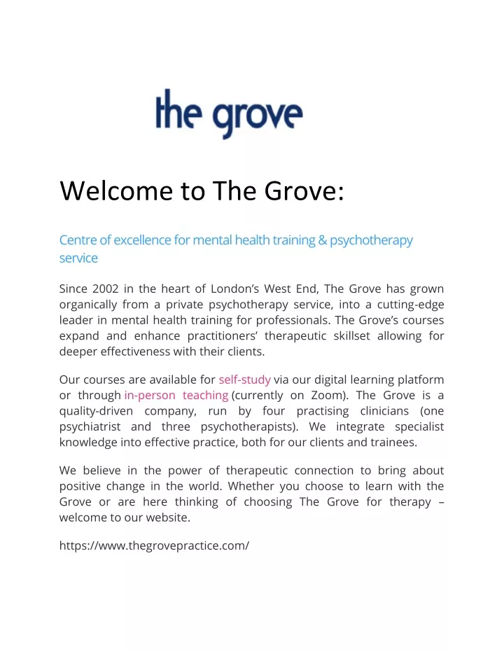 welcome to the grove centre of excellence