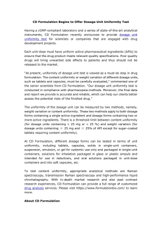 cd formulation begins to offer dosage unit