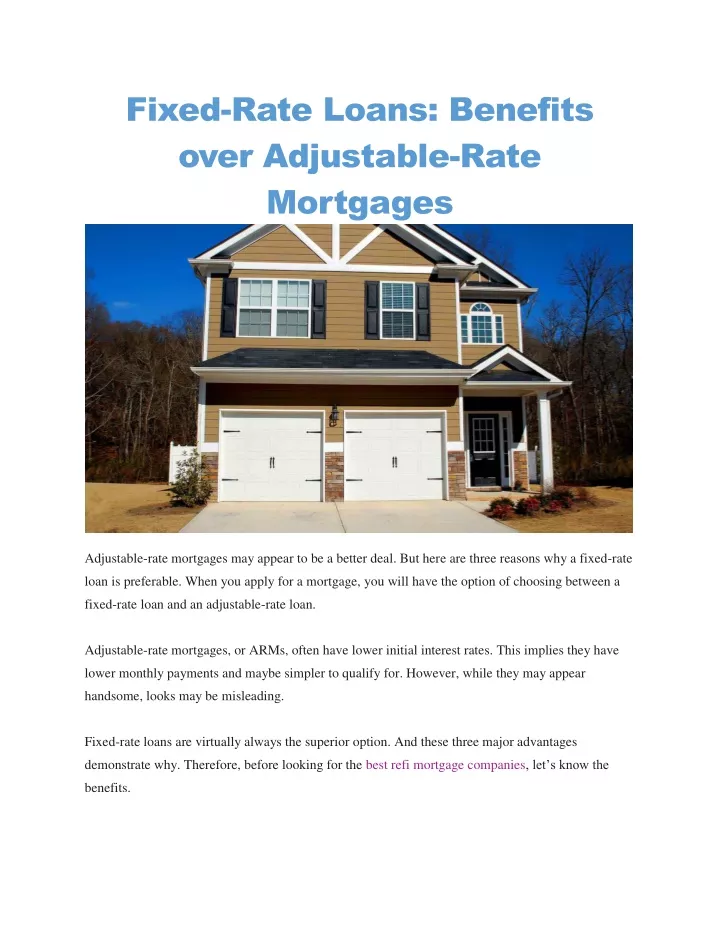 fixed rate loans benefits over adjustable rate