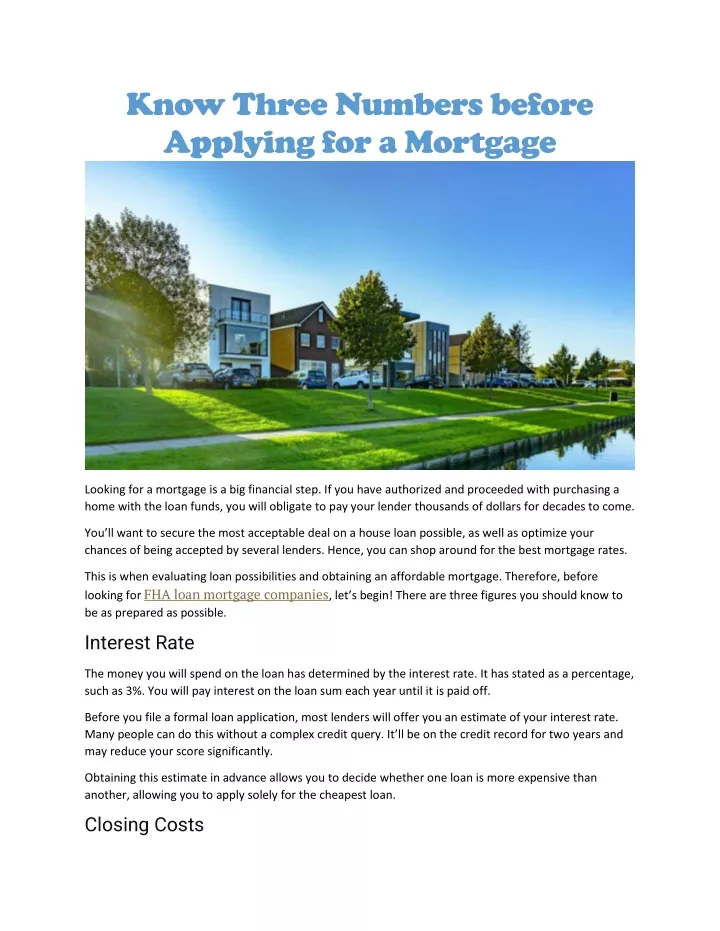 know three numbers before applying for a mortgage