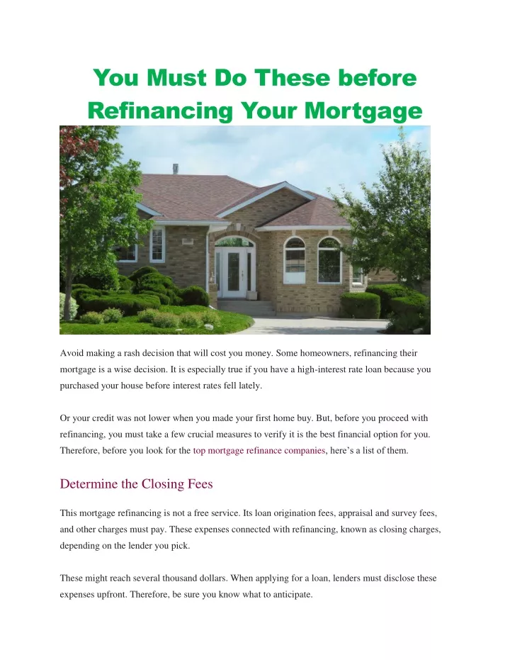 you must do these before refinancing your mortgage