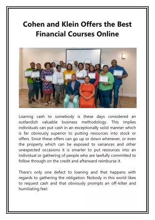 Cohen and Klein Offers the Best Financial Courses Online PDF
