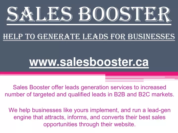 sales booster help to generate leads for businesses www salesbooster ca