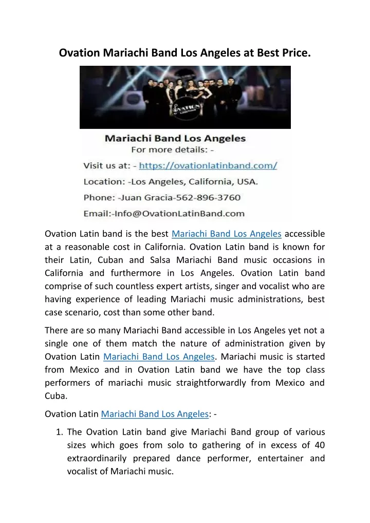 ovation mariachi band los angeles at best price