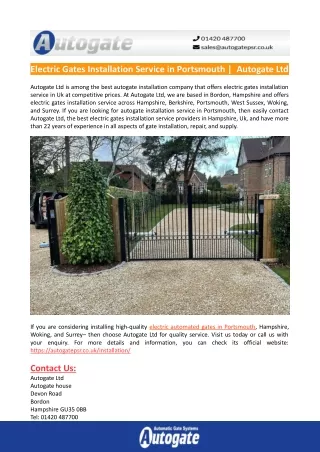 Electric Gates Installation Service in Portsmouth