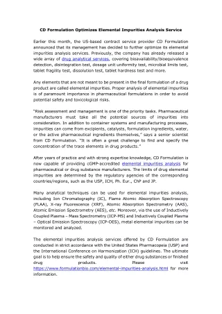 cd formulation optimizes elemental impurities