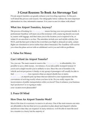 3 great reasons to book an stevenage taxi private