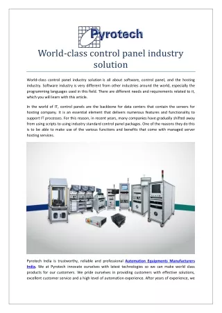 world class control panel industry solution