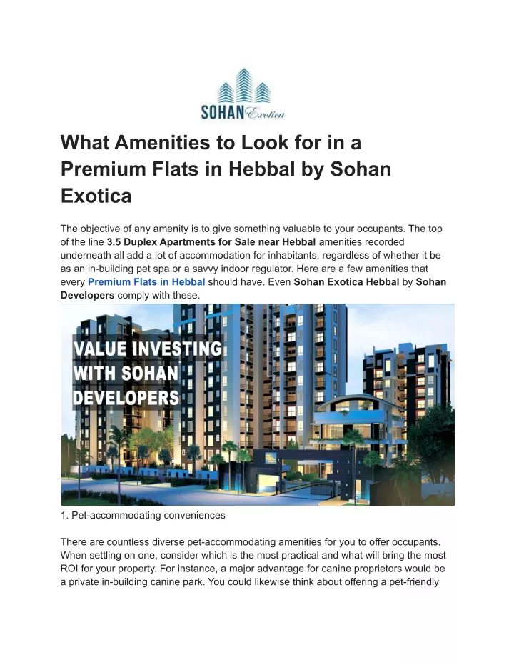 what amenities to look for in a premium flats