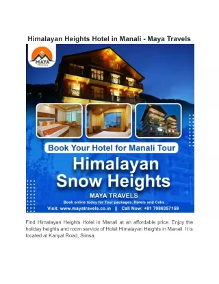 Himalayan Heights Hotel in Manali - Maya Travels