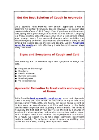 get the best solution of cough in ayurveda