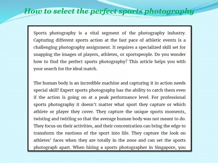 how to select the perfect sports photography