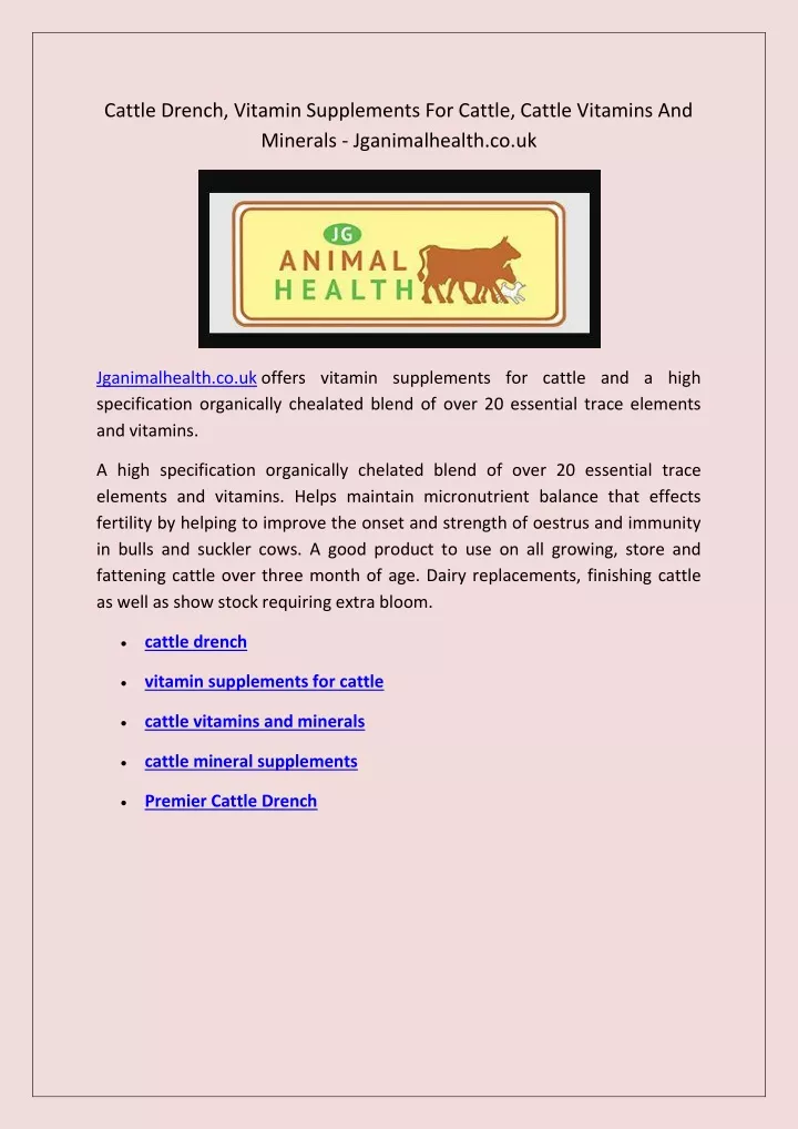 cattle drench vitamin supplements for cattle