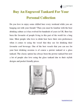 Buy An Engraved Tankard For Your Personal Collection