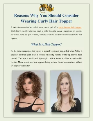 Reasons Why You Should Consider Wearing Curly Hair Topper