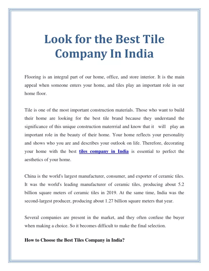 look for the best tile company in india