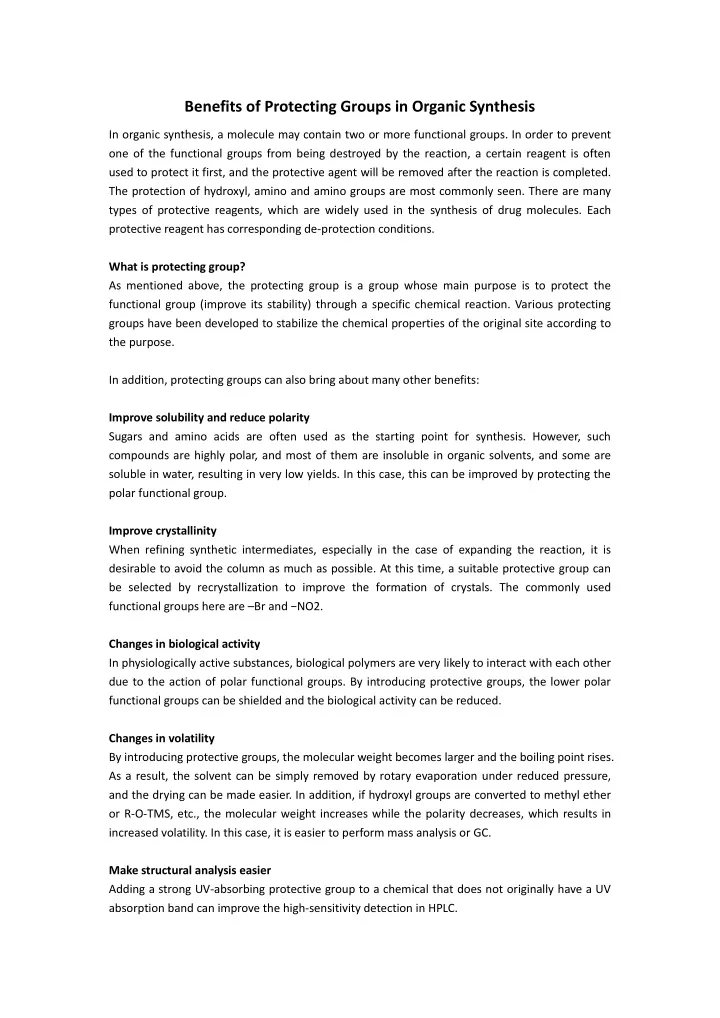 benefits of protecting groups in organic synthesis