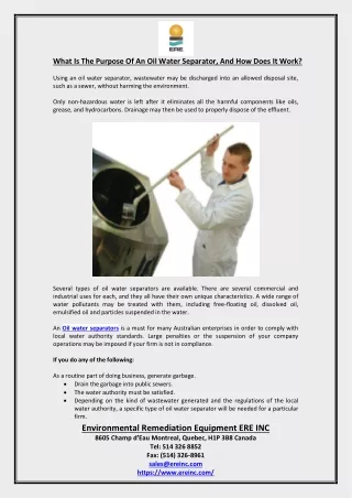 what is the purpose of an oil water separator