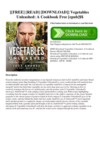 [[FREE] [READ] [DOWNLOAD]] Vegetables Unleashed A Cookbook Free [epub]$$