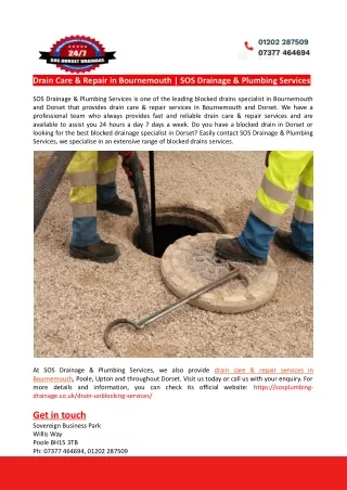 Blocked Drains Specialist in Bournemouth