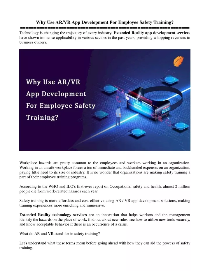 why use ar vr app development for employee safety