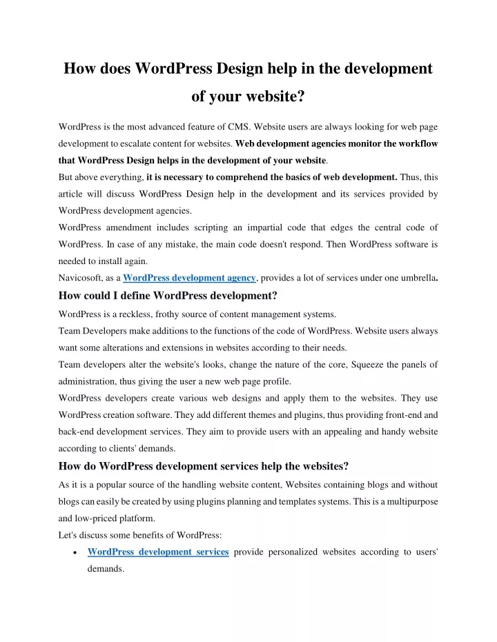 how does wordpress design help in the development