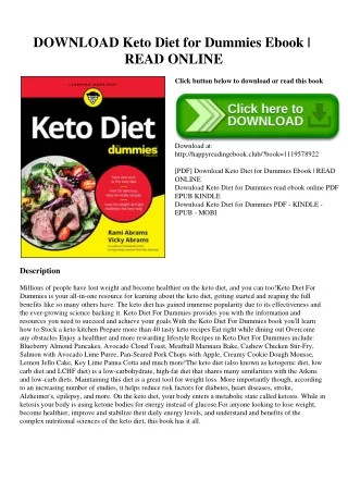 DOWNLOAD Keto Diet for Dummies Ebook  READ ONLINE